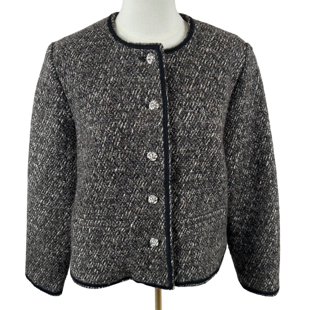 ba&sh Leana Lady Jacket Womens 3 L Brown Tweed Collarless Parisian Chic Blazer